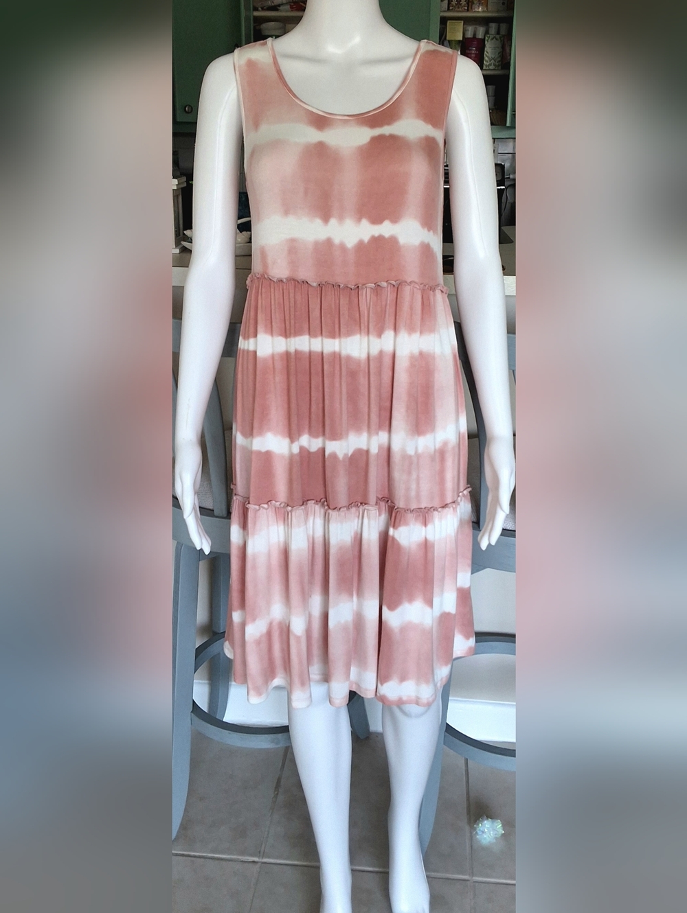 Tribal Tie-Dye Flounce Jersey Dress Knee Length - NWOT